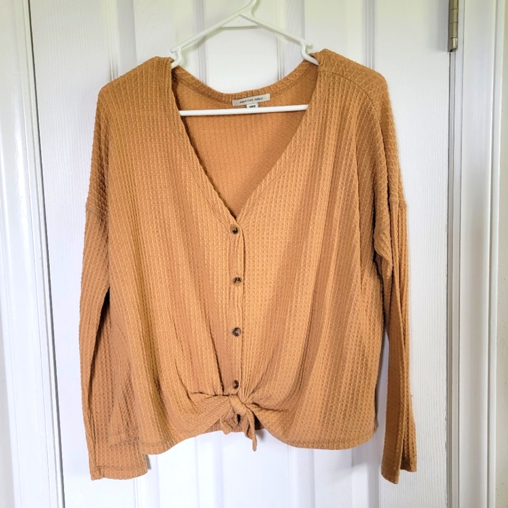 AE Plush Waffle Knot Top - Mustard - Size M